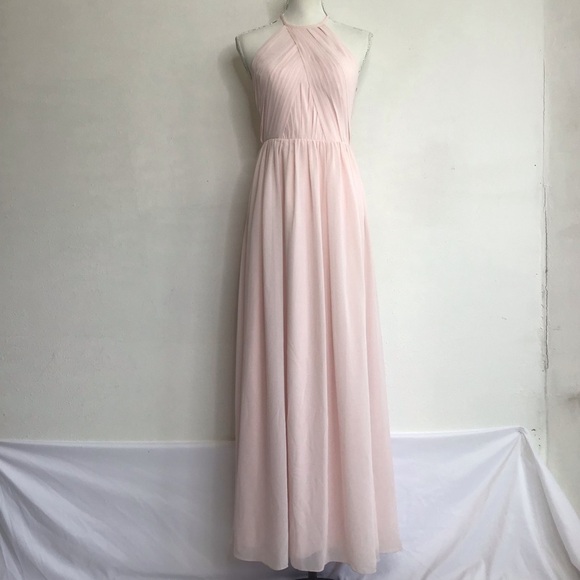 JJs House Dresses & Skirts - JJ’s HOUSE WOMEN ELEGANT CHIC PINK COLLAR HALTERED PLEATED CHIFFON MAXI DRESS S